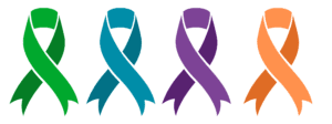 awareness ribbons - green, teal, purple, orange