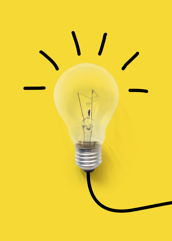 lightbulb with drawing on yellow background